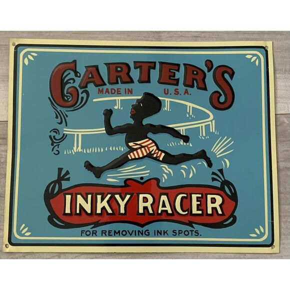 Vintage Carter’s Inky Racer Tin Sign Antique Advertising 11.5 x 9” Made In USA